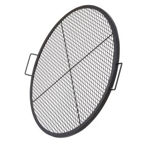 X-Marks Fire Pit Grill Grate, Round Cooking Grate, Heavy Duty Steel Campfire BBQ Grill Grid with Handle and Support X Wire